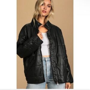 FREE PEOPLE LEATHER VEGAN QUILTED DOLMAN JACKET SIZE L
